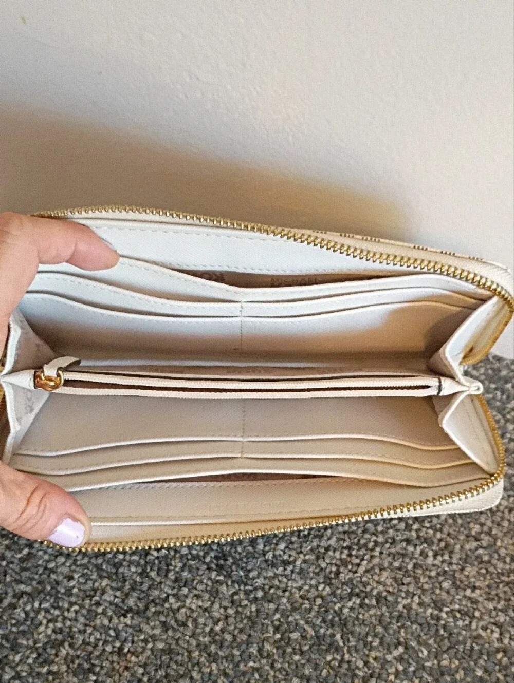 Michael Kors Cream and Tan Monogram Zip Wallet